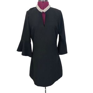 Zara Dress Black Jewel Neck Elbow Sleeves L (runs small)